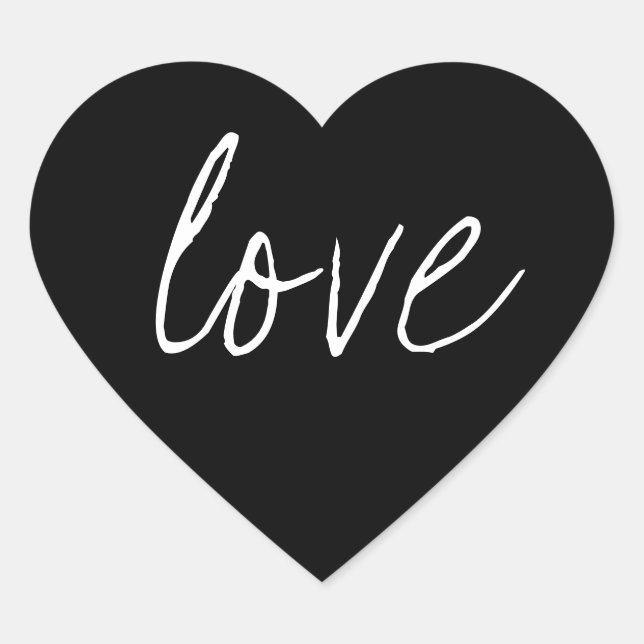 Adesivo Coração Amor com Stick de Script Branco Preto (Frente)