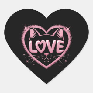 Adesivo Coração Amor de Gato Brilhante