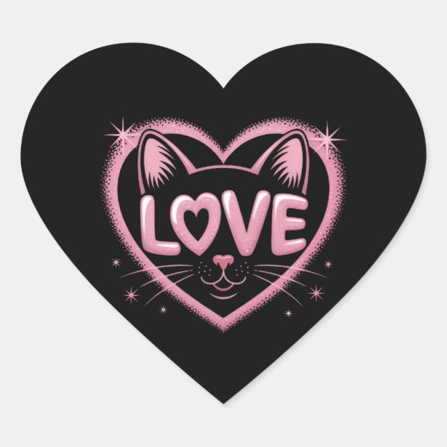 Adesivo Coração Amor de Gato Brilhante (Frente)