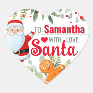 Adesivo Coração "Amor, Papai Noel" Presente de Natal Personalizado