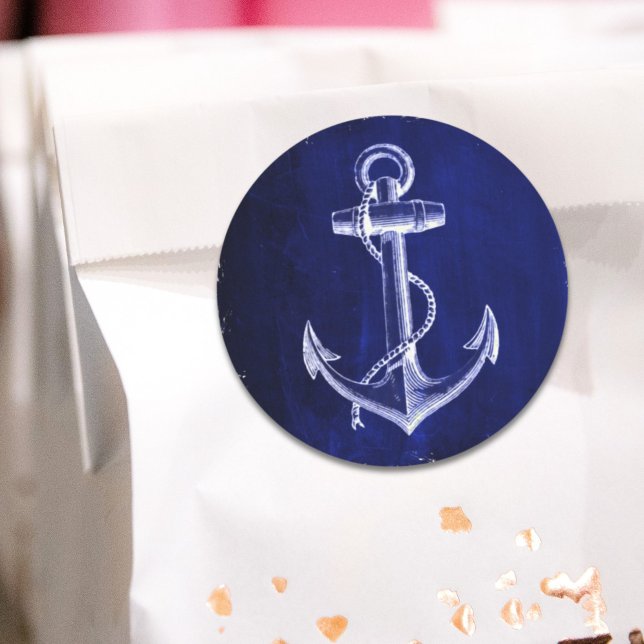 Adesivo Coração âncora azul marinho náutica do costeiro da praia (beach coastal chic nautical navy blue anchor heart sticker)