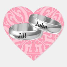 Adesivo Coração Anéis de prata cor-de-rosa personalizáveis