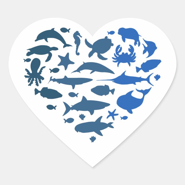 Adesivo Coração Animais do mar coração (Frente)