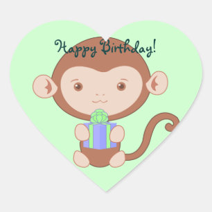 Adesivo Coração Aniversário com macacos
