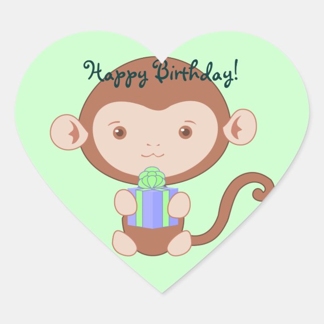 Adesivo Coração Aniversário com macacos (Frente)