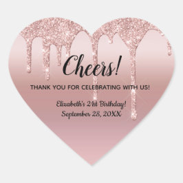 Adesivo Coração aniversário de 21 anos de brilho Dourado do rosa