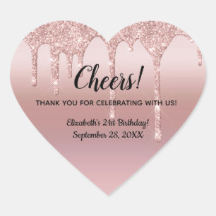 Adesivo Coração aniversário de 21 anos de brilho Dourado do rosa