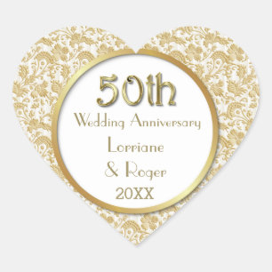 Adesivo Coração Aniversário de casamento floral Dourado da