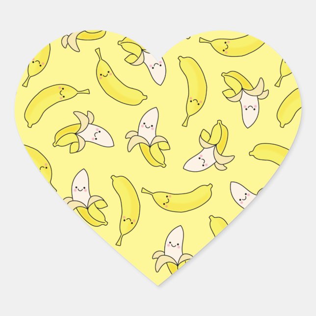Adesivo Coração Aniversário de criança de Banana Cute Kawaii (Frente)