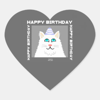 Adesivo Coração Aniversário Fluffy White Cat Heart Sticker