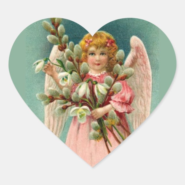 Adesivo Coração Anjo Com Vestido Rosa Bonito (Frente)