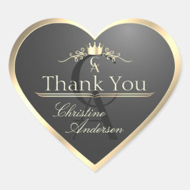 Adesivo Coração Antracite e Borda Dourada Monograma Fofo Obrigada