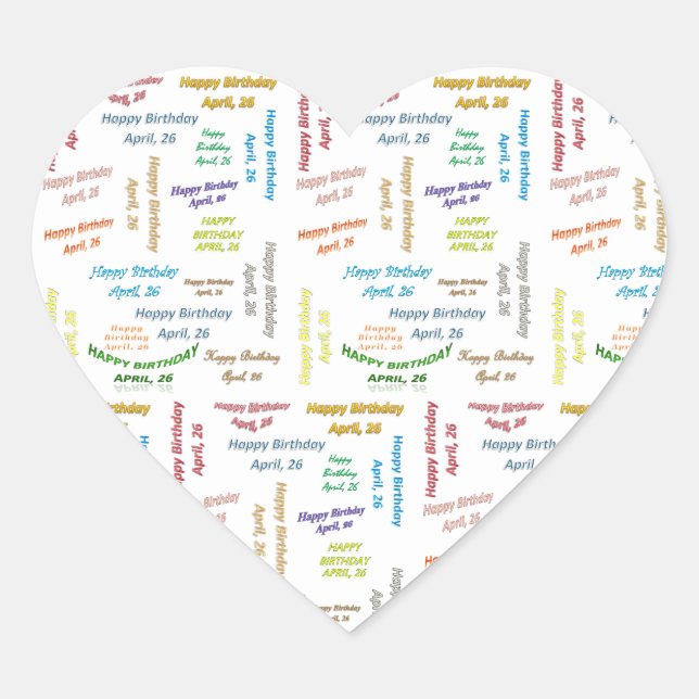 Adesivo Coração April, 26 Birthday Sticker (Frente)