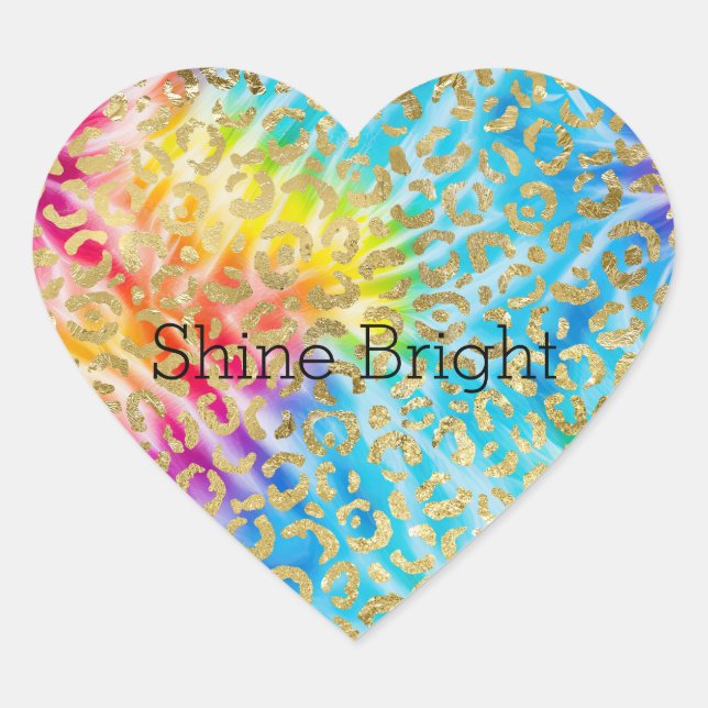 Adesivo Coração Aqua Yellow Red Tie Dye Dourado Glam Leopardo (Frente)