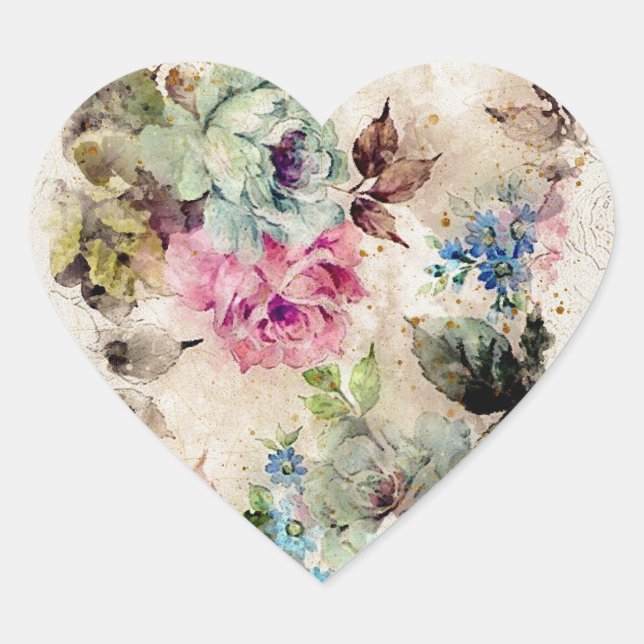 Adesivo Coração Aquarela Floral Dourada Romântica (Frente)