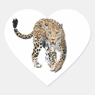 Adesivo Coração aquarela leopardo gato da selva animal pintado ver
