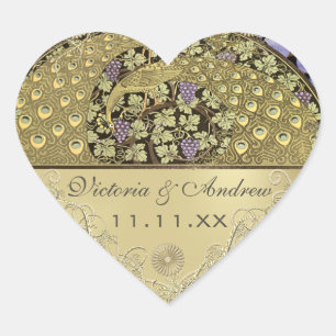 Adesivo Coração Arch Art Nouveau Pássaros Peacock Seal de Casament