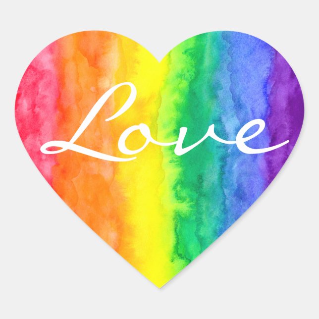 Adesivo Coração Arco-Íris Aquarela (Frente)