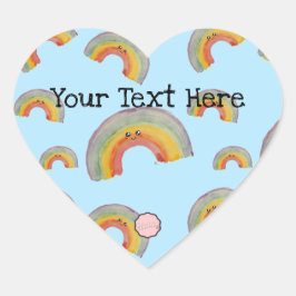 Adesivo Coração Arco-íris Aquarela Kawaii Personalizável