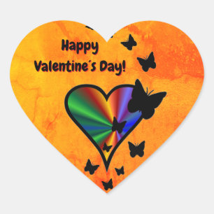 Adesivo Coração Arco-Íris Coração e Borboleta