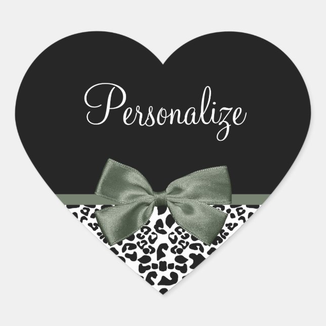 Adesivo Coração Arco Verde Escuro Padrões para Animais de Leopardo (Frente)