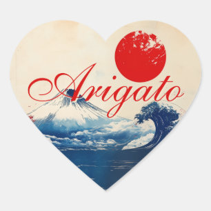 Adesivo Coração Arigato Japonês Harmonia com Fuji