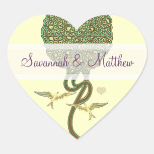 Adesivo Coração Art Nouveau Love Bird Wedkers Seals