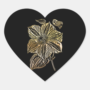 Adesivo Coração Arte Botânica Do Jardim De Flor Dourado