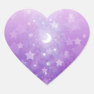 Adesivo Coração Arte Celestial Fantástico Roxo Estrelas e Lua