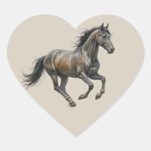 Adesivo Coração Arte de Animal Cavalo Puro-Sangue Inglês Amoroso e