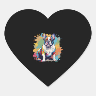 Adesivo Coração Arte de Bulldog Francês Colorida para Puppy Lovers