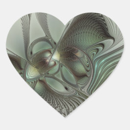 Adesivo Coração Arte de fantasia fractal verde cinza sálvia oliva 