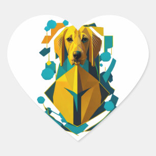 Adesivo Coração Arte de Retriever Colorida de Ouros