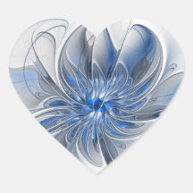 Arte Floral Fractal em Aquarela Azul Cinza Abstrat