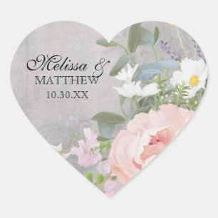 Adesivo Coração Arte floral Woodsy rústica romântica da peônia 