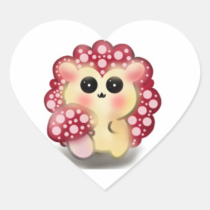Adesivo Coração Arte Fofo de Cogumelo Vermelho Kawaiiouriço