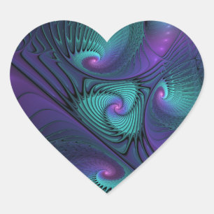 Adesivo Coração Arte fractal abstrata moderna Roxo encontra Turque