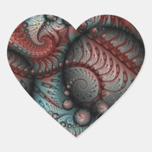 Adesivo Coração Arte fractal de fantasia vívida abstrata marrom az