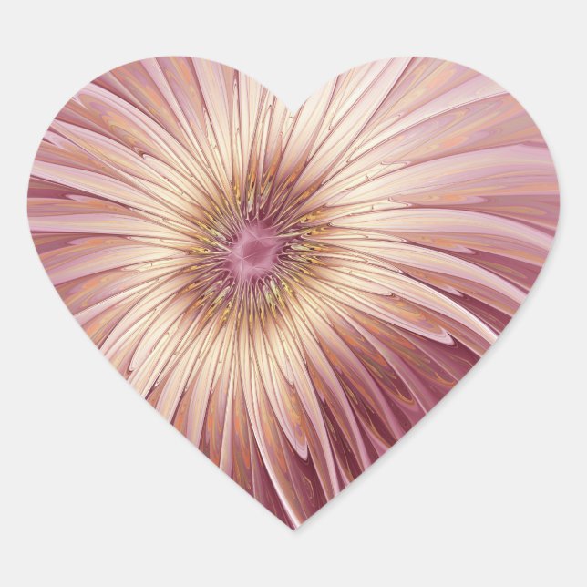Adesivo Coração Arte fractal de flor abstrata e tons de borgonha (Frente)