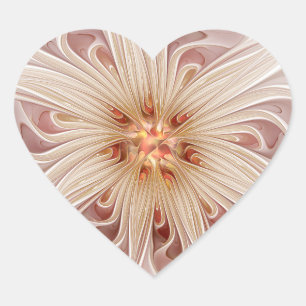 Adesivo Coração Arte Fractal de Flor Pastel Pêssego Moderno Abstra