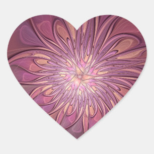 Adesivo Coração Arte fractal floral moderna abstrata cores de frut
