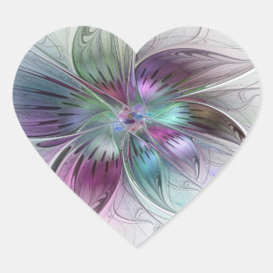 Adesivo Coração Arte Fractal Floral Moderno Floral Abstrato Colori
