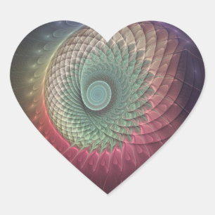 Adesivo Coração Arte Fractal Moderna Colorida abstrato Snail