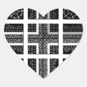 Adesivo Coração Arte Gráfica Xadrez Chic Preto, Branco e Vermelho