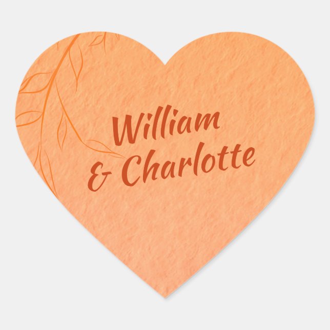 Adesivo Coração Arte Laranja Queimada Deixa Ombré Autumn Casamento (Frente)