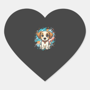 Adesivo Coração Arte vetorial de pintura de cachorro fofo_1