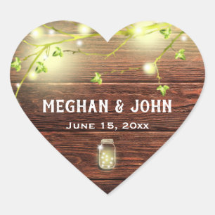 Adesivo Coração Árvore das Luzes da Madeira Rústica Mason Jar