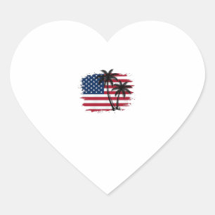 Adesivo Coração Árvore de Palmeira Bandeira Americana Arte Vetoria