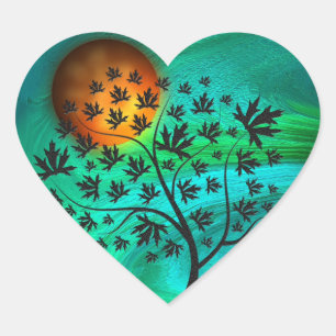 Adesivo Coração Árvore e lua cheia do outono