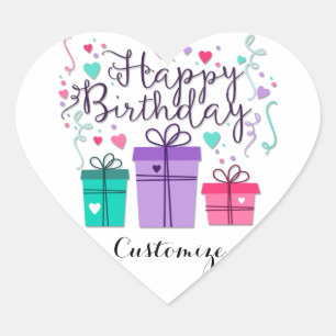 Adesivo Coração As caixas de presente do feliz aniversario no